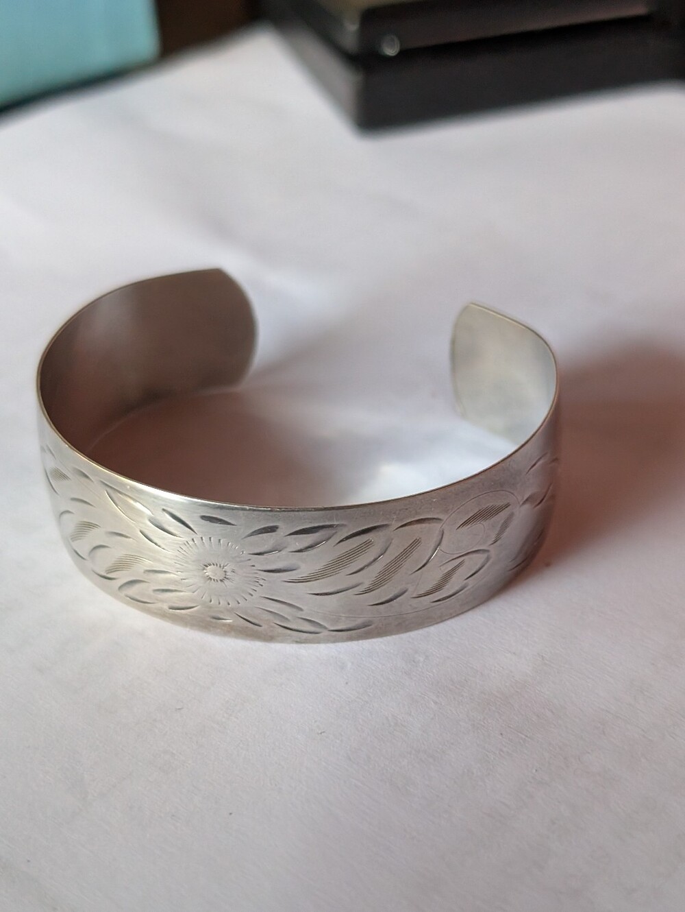Sterling Silver Floral Engraved Cuff Bracelet - Silver